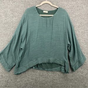 UMGEE Womens Blouse Top Size XL Green Round Neck Long Sleeves Relaxed Lagenlook